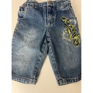 Akademiks Baby Boys Denim Jeans Blue Embroidered Y2K 0-6M Medium Wash CSWHL